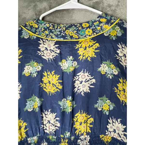 Vintage Y2K Bohemian Floral Kimono Short Sleeve Empire Waist Peplum Tunic Small - Image 4