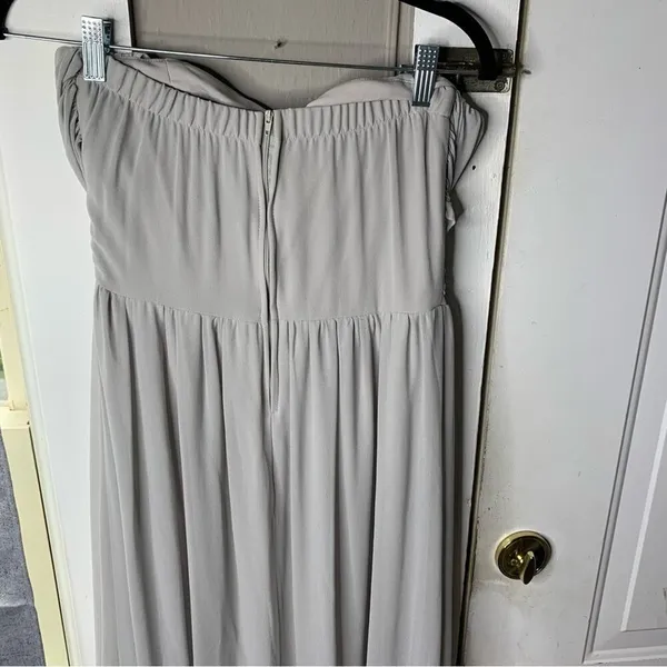 Lulu’s light gray strapless‎ chiffon bridesmaids all afloat maxi dress medium - Image 9