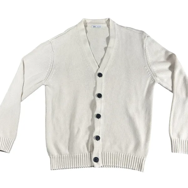 Zara Men Cream Knit V-Neck Button Cardigan Sweater Size Large - Image 2