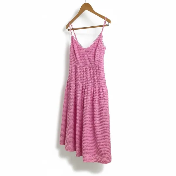 LOST‎ + WANDER Pink Paloma Maxi Dress M Spaghetti Strap Tiered Textured Crinkle - Image 4
