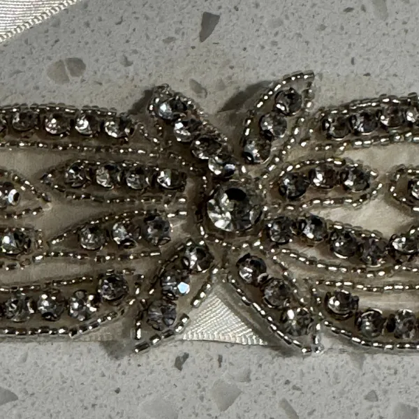 Ivory‎ Satin Bridal Sash Belt with Crystal Rhinestone Floral Applique Wedding - Image 5
