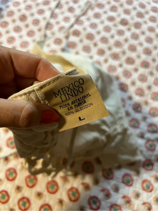 EUC Mexico Lindo 100% Cotton Beige Halter Crop Top size large - Image 4