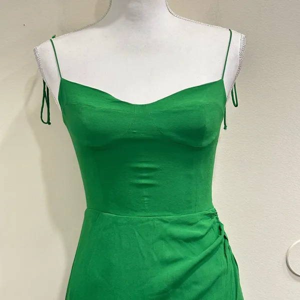 Reformation Kourtney Midi Slip Dress‎ Crepe Emerald Green Tie Straps High Slit - Image 3