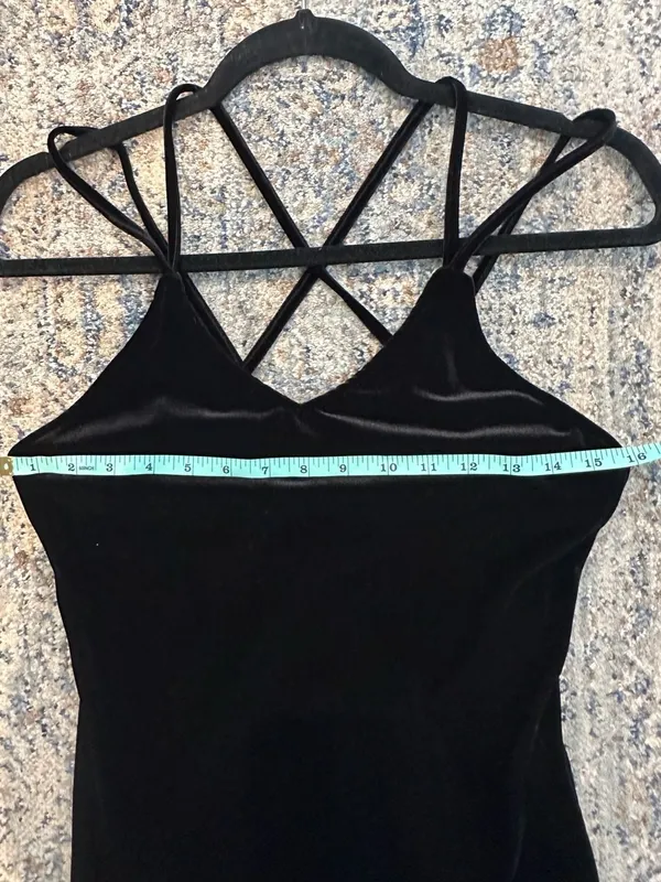 Black Velvet Slip Dress Criss Cross Straps Mini Bodycon - Image 2