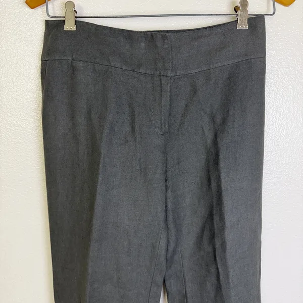 Eileen Fisher Linen Pants Womens 4 Gray Wide Pleated Career Trousers 32" - Image 4