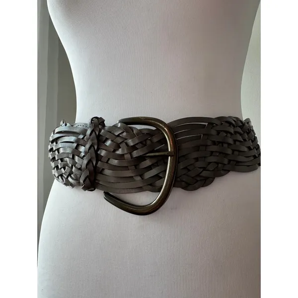‘11 Old Navy Dark Gray Bonded Leather Wide Woven Belt Size M/L - Image 5