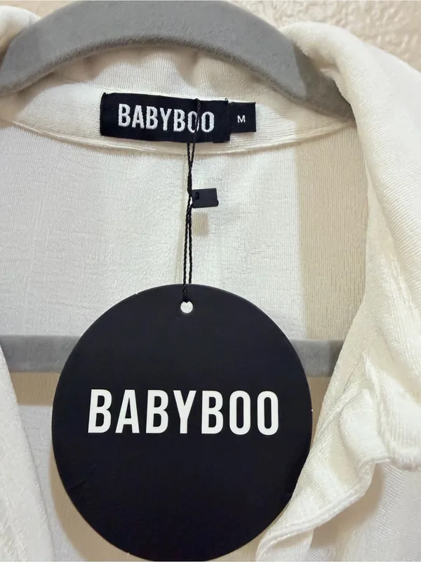 NWT Babyboo Fashion Kyesha Mini Dress White Ivory Ruched Button Front Size M NEW - Image 7