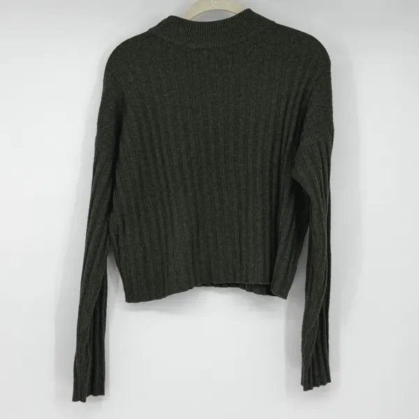 Madewell Dark Green Ribbed Wool Blend‎ Mock Neck Cropped Sweater Medium - Image 2