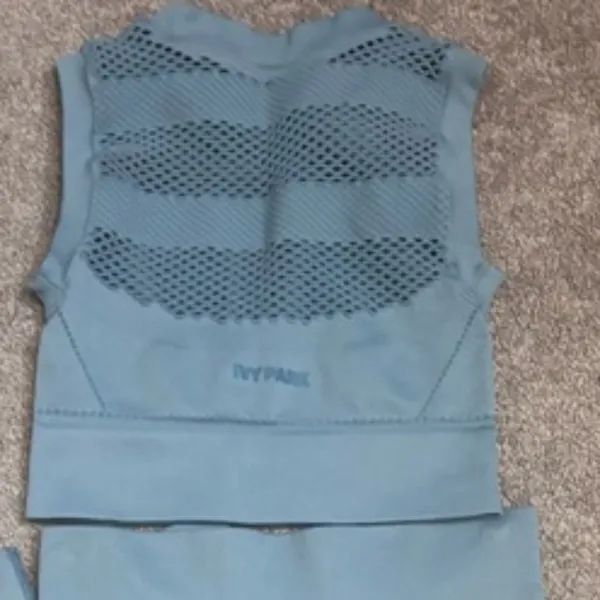 IVY PARK Light Blue Mesh Detail Athletic Athleisure Crop Top - Image 6