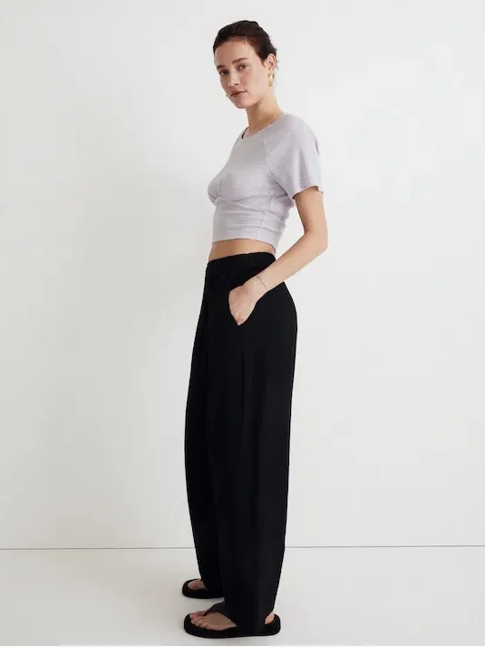 Madewell Shirred Crewneck Short Sleeve Crop Top Dusty Lavender Small - Image 8