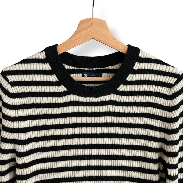 GAP Brooklyn Rib Knit Striped Crew Sweater - Black/Ivory/Gold - Image 7