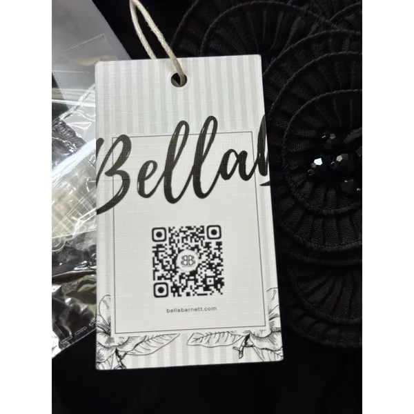 Bella Barnett NWT Flower Appliqué Maxi Dress Large Black Strapless Stretch Slit - Image 7