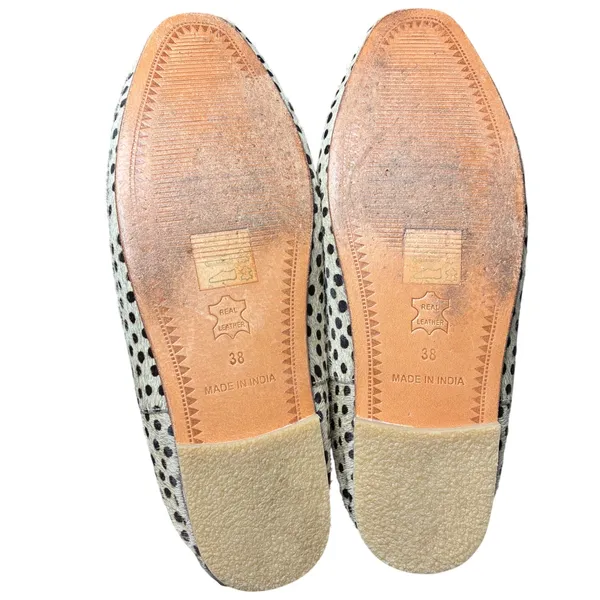 Clanni Calf Hair Polka Dot Mules Tassel Pointed Toe Tan Black Shoes Size 7.5 - Image 8