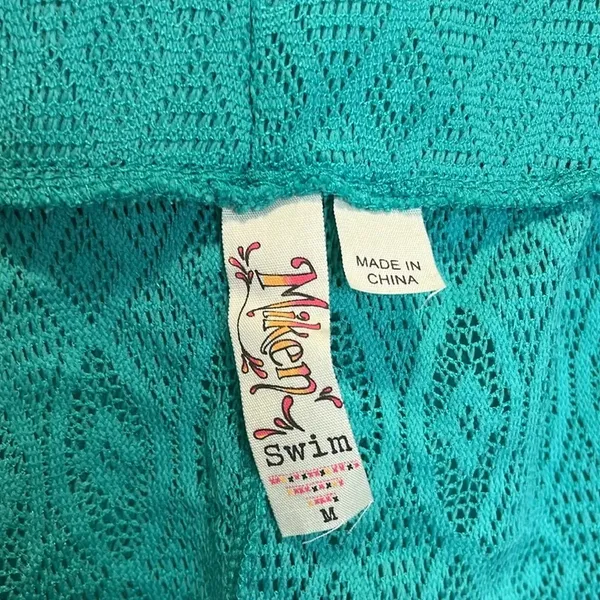 NWT crochet beach shorts lightweight‎ see through teal swim cover up medium - Image 9