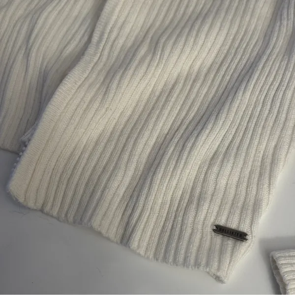Hollister White Crop Ribbed Zip Up Sweater Hoodie - Image 4