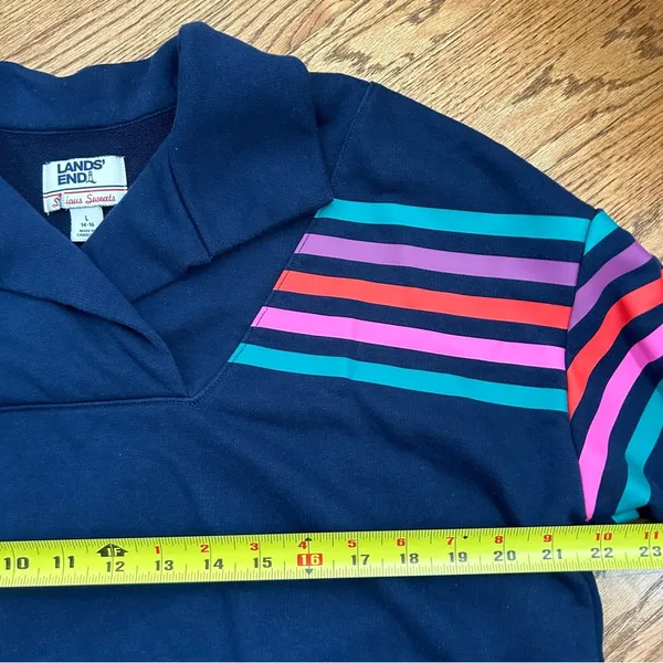 Land’s End Serious Sweats Striped Long Sleeve Collared Pullover Sweatshirt - Image 8