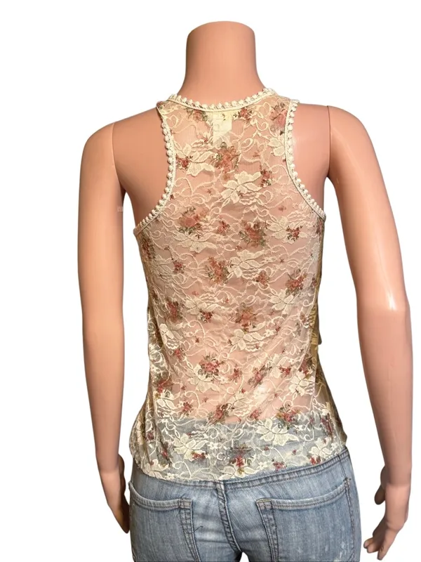 January 7 floral print embellished sheer top M - Image 4