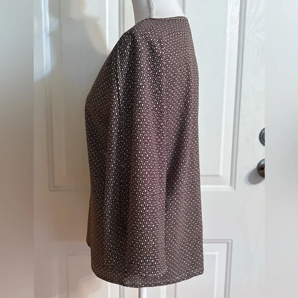 Ann Taylor Womens Blouse Brown Stretch Geometric Long Split Hem Sleeve Top M - Image 3