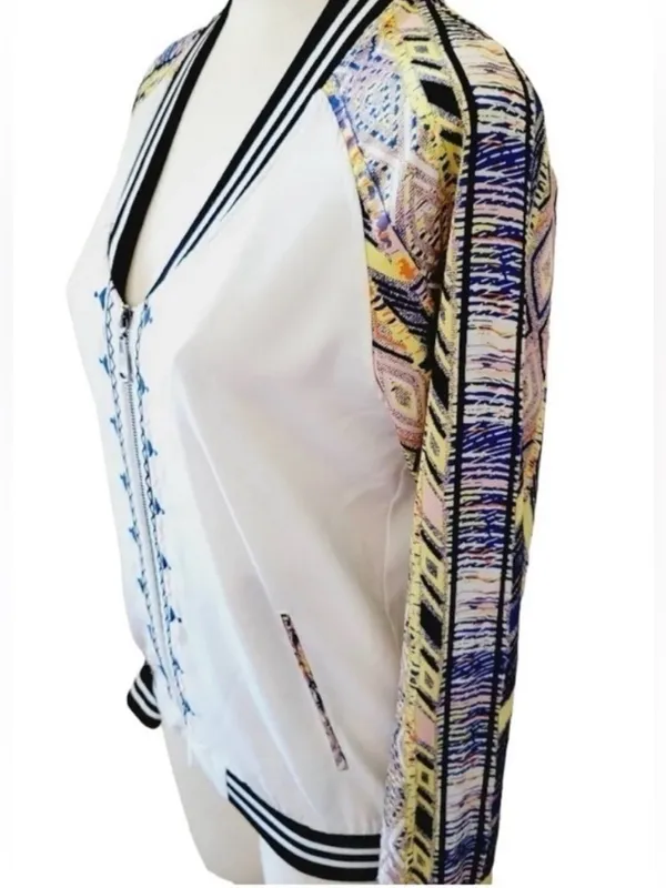 Gimmicks by BKE Embroidered Geometric Pattern Sleeve Bomber Jacket L - Image 3