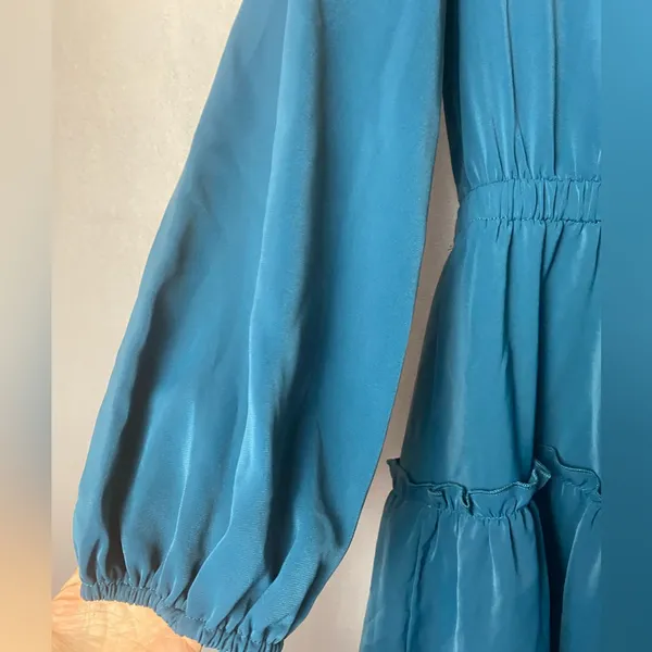 Boho Feminine Tiered Teal Mini Dress Feminine Free Spirit BTFBM ruffle L - Image 5