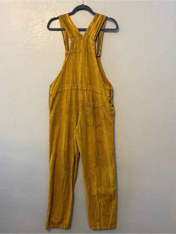 Rhea mustard yellow acid wash looking bohemian overalls size medium - Image 13