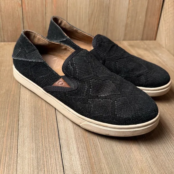 OluKai Womens 6.5 Black Snake Embossed Suede Leather Slip‎ On Loafers Shoes - Image 2