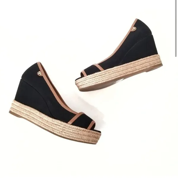 Tory Burch‎ Majorca Espadrilles Peep Toe Wedge- Size 8.5 - Image 4