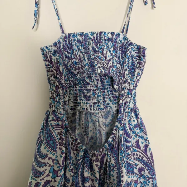J.Crew Smocked Back-Cutout Paisley Maxi Dress Blue Purple Women Size M - Image 7