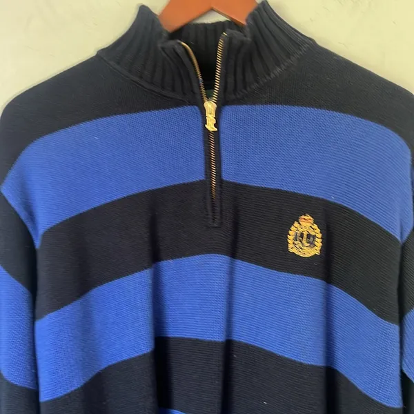 Ralph Lauren Royal Blue Navy Stripe Pullover Cotton Sweater nautical Sz Large ♟️ - Image 2