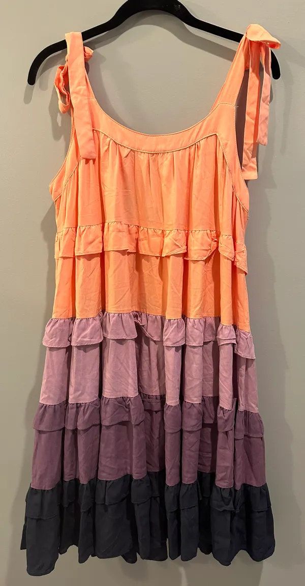 Easel Ruffle Ombre Bow Tie Strap Dress - Image 3