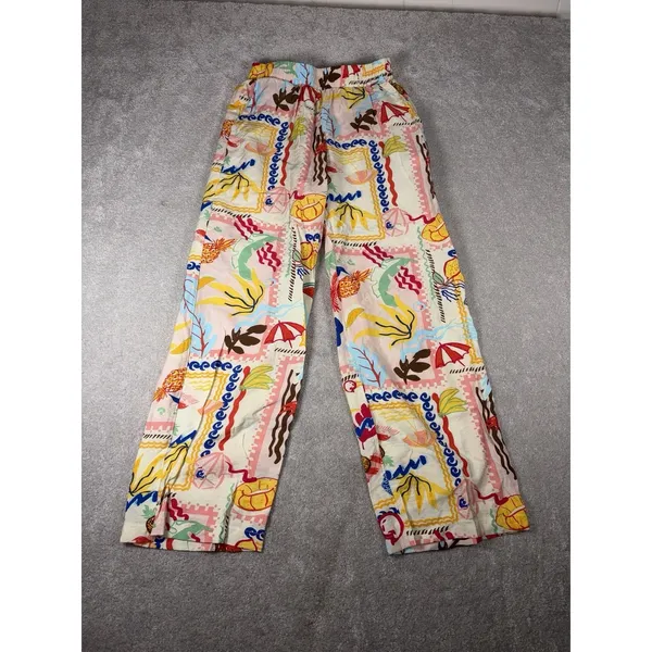 ellison printed‎ flowy wide leg pants fruit resort rayon nylon Pockets m - Image 2