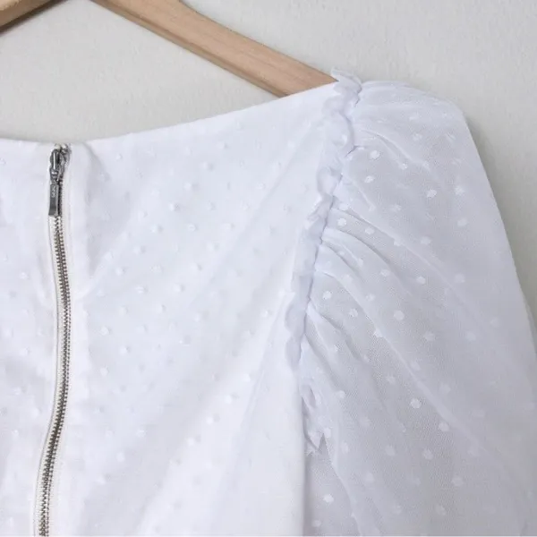 NEW LPA Dolores Top S Ivory Sheer Dot Puff Sleeve Cutout Pleated Peplum Tulle - Image 11