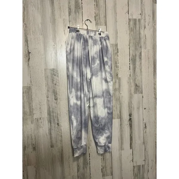Tie Dye Lounge Set Womens Medium Gray White Sweatshirt Jogger Set Cozy - Image 5
