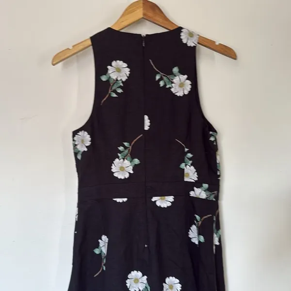 Banana Republic Black Floral Sleeveless Linen Fit Flare‎ Ruffle Hem Dress Size 8 - Image 6