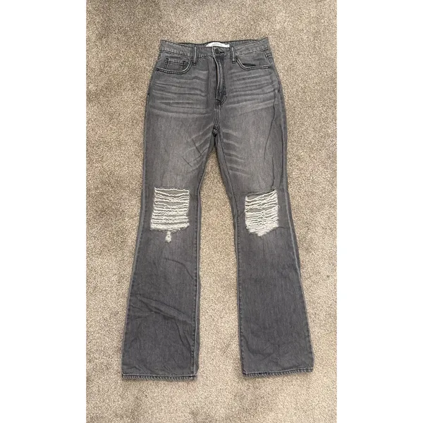 Hidden Happi Flare Jeans Women's 27 Gray High Rise Distressed 100% Cotton - Image 2