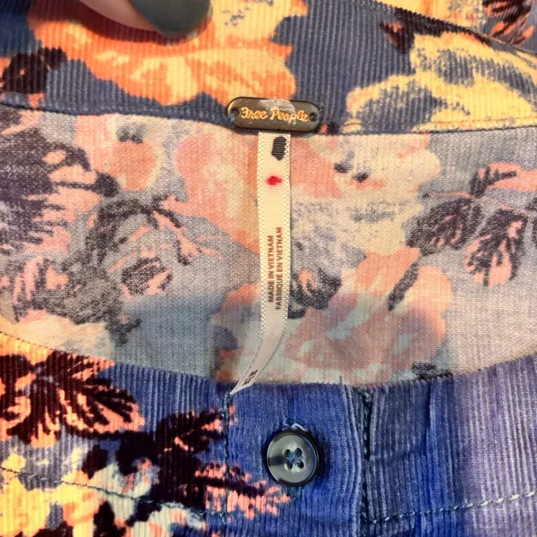 Free People Blue Floral Corduroy Babydoll Tunic Dress Button Front‎ Size Medium - Image 5