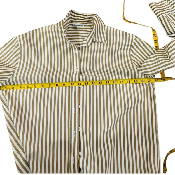 Reformation Striped Button-Up Shirt tan cream - Image 5