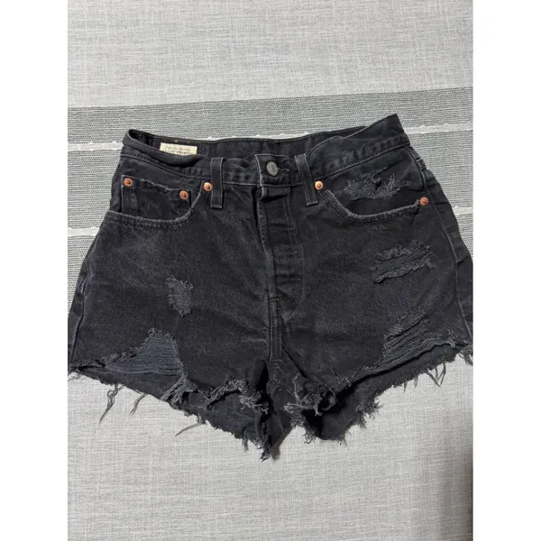 Levis Premium 501 Original Shorts Black Distressed Cutoff‎ Button Fly Womens 27 - Image 6