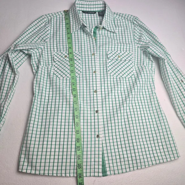 Zac‎ & Rachel -1831 Green White Grid Check Button Down Roll Tab Shirt Womens M - Image 6