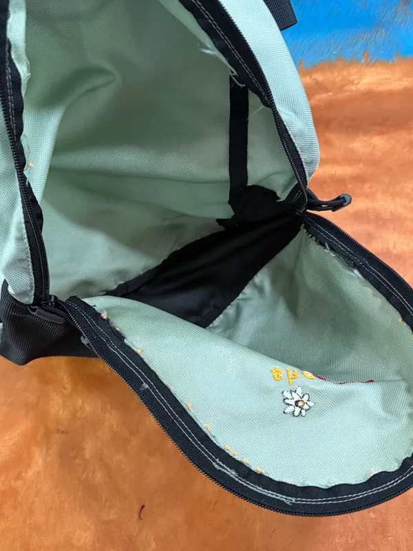 Vtg Sherpani Mint Green Black Daisy Accent Mini Backpack adjustable straps - Image 9