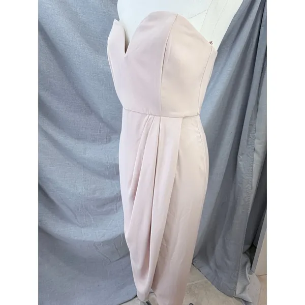 Shona Joy Blush Strapless Draped Cocktail Midi Dress Light Pink‎ 6 USA Wedding - Image 4