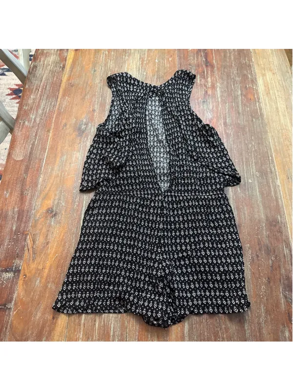 Lulus Black & White Geometric Tribal Print Halter Romper - Size Large Boho - Image 9