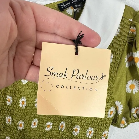 Smak Parlour Modcloth Retro Green Daisy Smocked Mini‎ Dress Peter Pan Collar NWT - Image 7