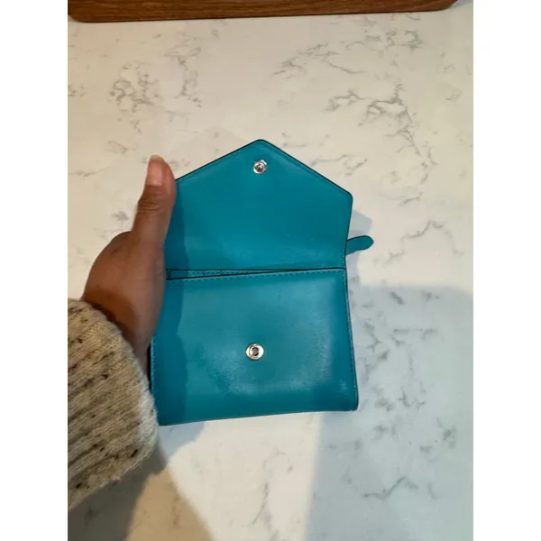 Michael Kors leather small envelope wallet snap closure turquoise 2017 preppy - Image 5