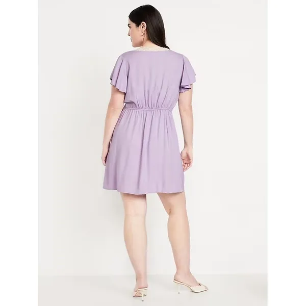 Old Navy NEW Women's‎ XXL Lavender Fit & Flare Crepe Lace-Trim Feminine Pastel Mini Dress - Image 2