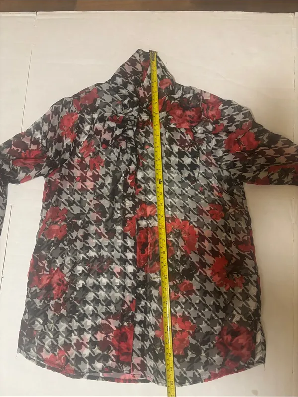 Zara Roses Print Houndstooth Semi-Sheer Blouse with Red Floral Print XS Floral - Image 7
