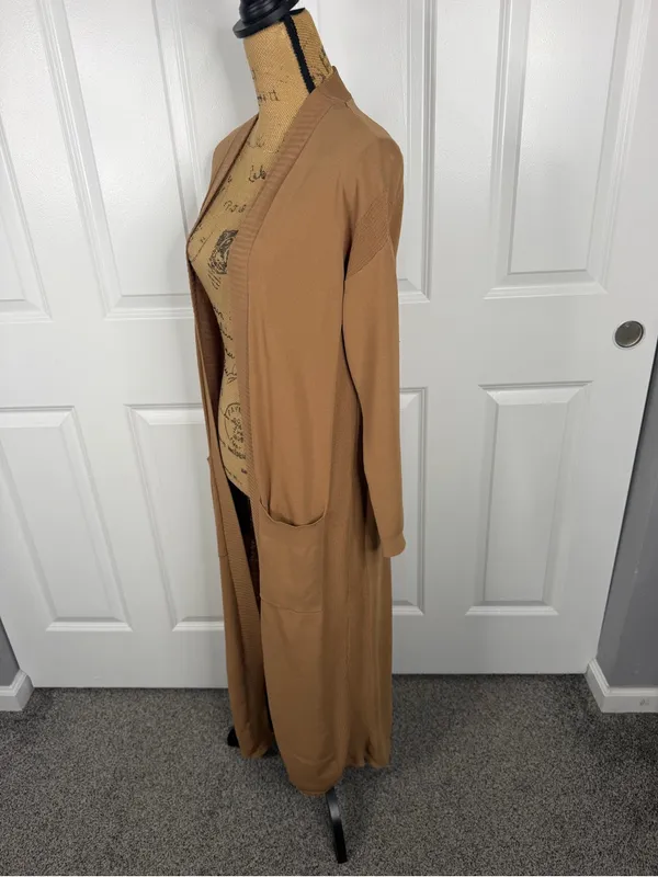 House of CB Size S Camel Brown Floor Length Open Front Duster Cardigan NWOT - Image 9
