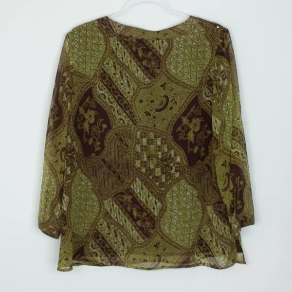 Bob Mackie Womens Art To Wear Silk V Neck Sequin Top‎ Size 14 3/4 Sleeve Office - Image 7