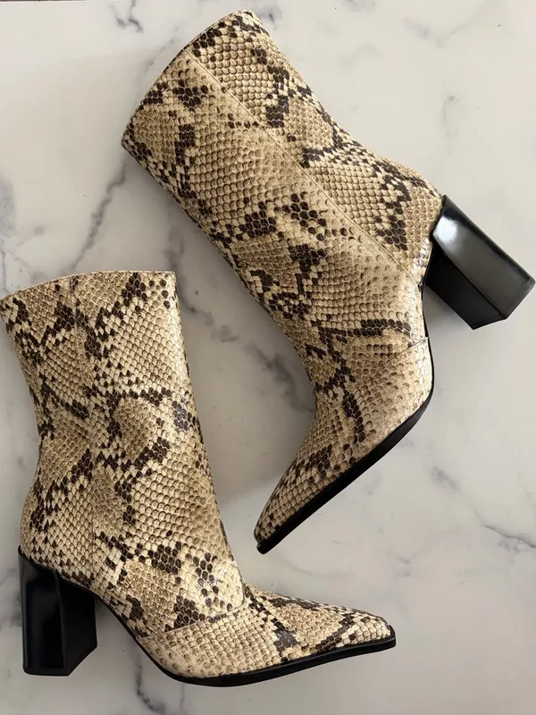 SCHUTZ Raffaela Snake-Embossed Ankle Booties w/Black Block Heel, Size 7.5, NWT - Image 2