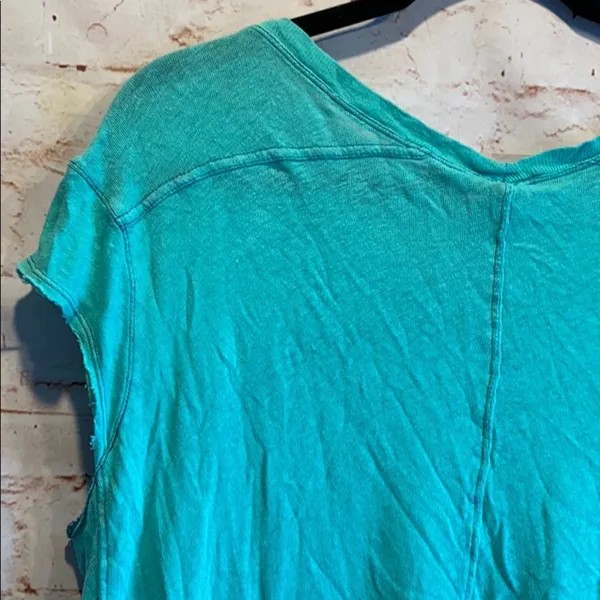 Free People Teal cap sleeve v neck shirt distress - Image 7